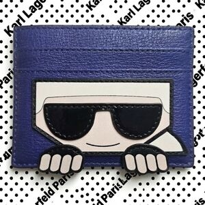 NWOT Karl Lagerfeld Paris K/Ikonik Blue Leather Peek-A-Boo Card Holder
